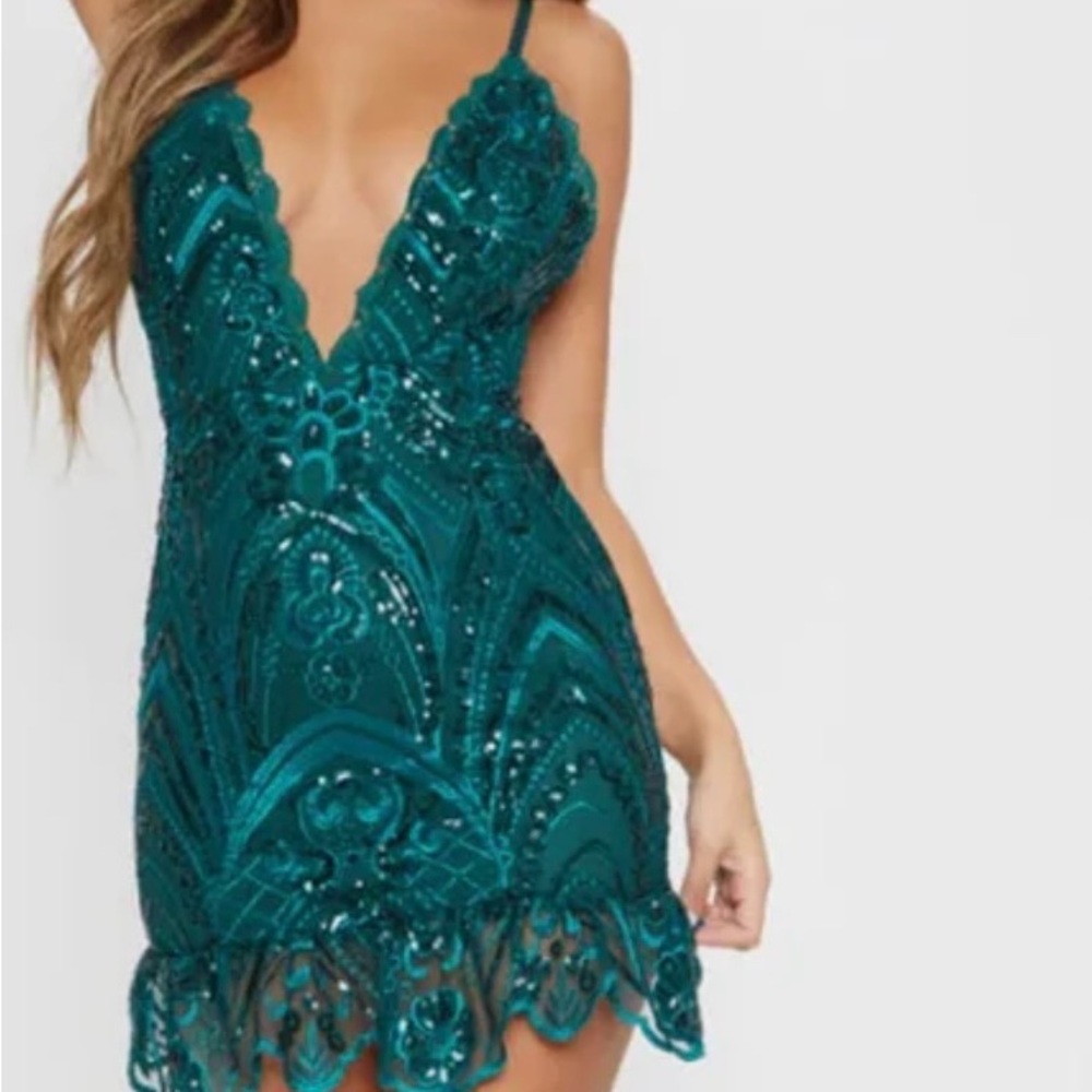 PrettyLittleThing Teal Sequin Mini Dress size 6